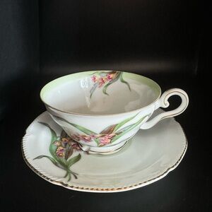 Diamond lily of the valley teacup and saucer | vintage occupied Japan